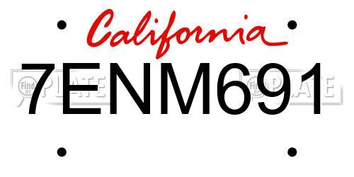 7ENM691 California License Plate