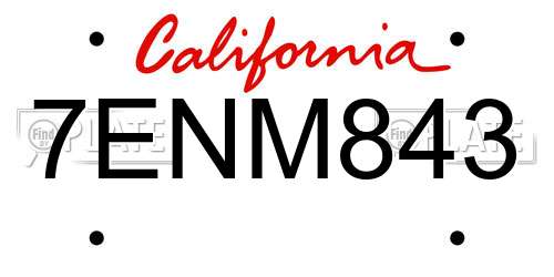 7ENM843 California License Plate