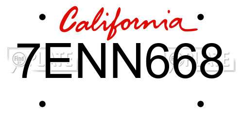 7ENN668 California License Plate