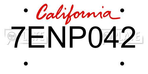7ENP042 California License Plate