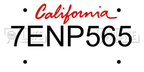 7ENP565 California License Plate