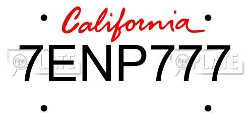 7ENP777 California License Plate