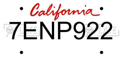 7ENP922 California License Plate