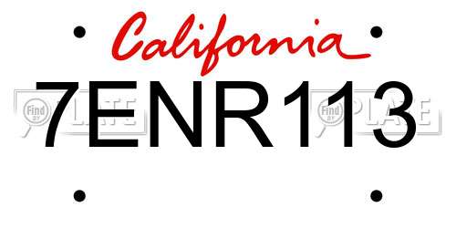 7ENR113 California License Plate