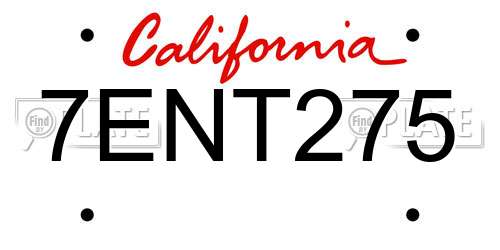 7ENT275 California License Plate