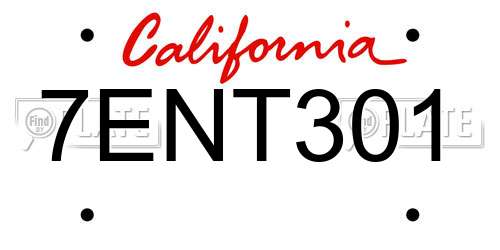 7ENT301 California License Plate