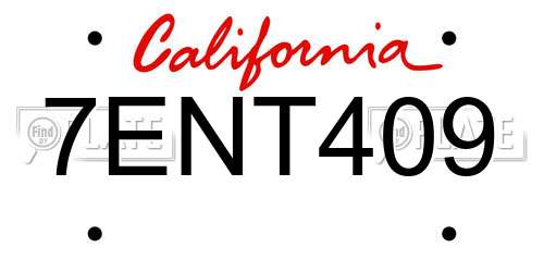 7ENT409 California License Plate