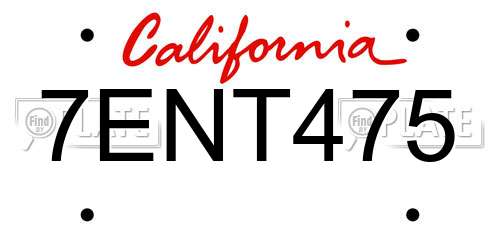 7ENT475 California License Plate