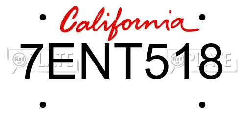 7ENT518 California License Plate