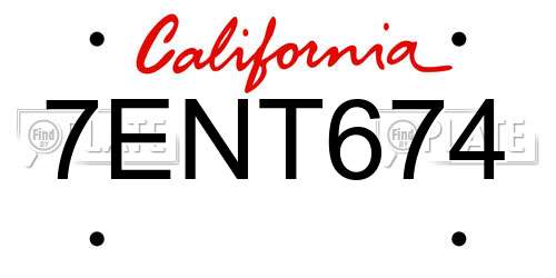 7ENT674 California License Plate
