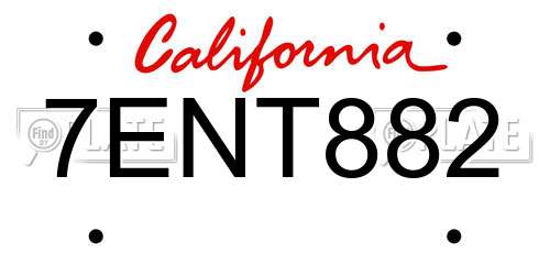 7ENT882 California License Plate