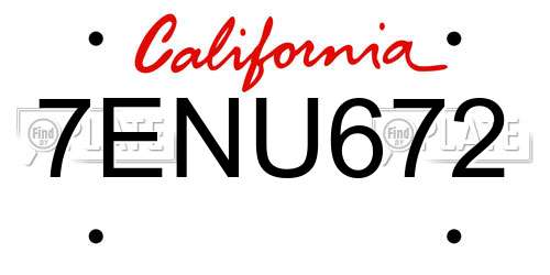7ENU672 California License Plate