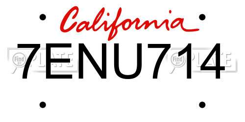 7ENU714 California License Plate