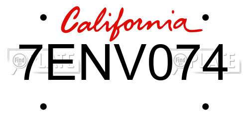 7ENV074 California License Plate