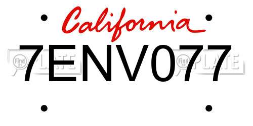 7ENV077 California License Plate