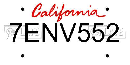7ENV552 California License Plate