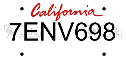 7ENV698 California License Plate