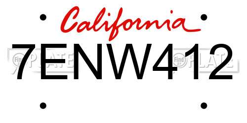 7ENW412 California License Plate