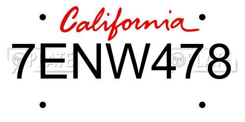 7ENW478 California License Plate