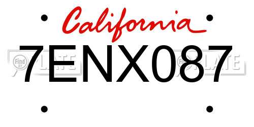7ENX087 California License Plate