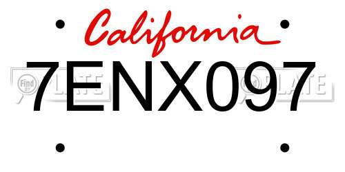 7ENX097 California License Plate