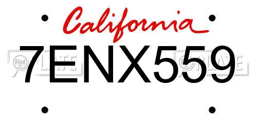 7ENX559 California License Plate
