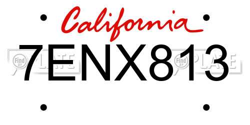7ENX813 California License Plate
