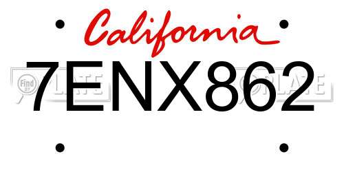 7ENX862 California License Plate