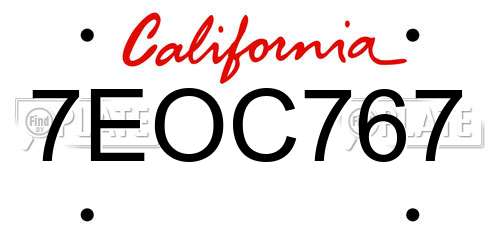7EOC767 California License Plate