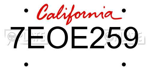 7EOE259 California License Plate