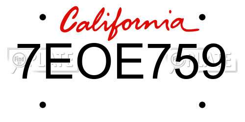 7EOE759 California License Plate