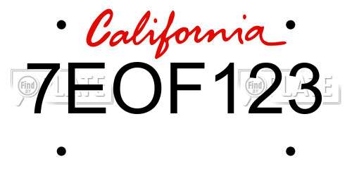 7EOF123 California License Plate