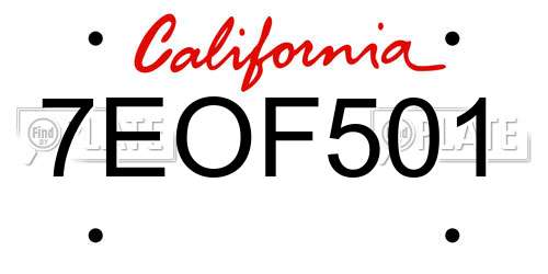 7EOF501 California License Plate