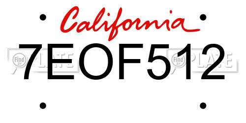 7EOF512 California License Plate