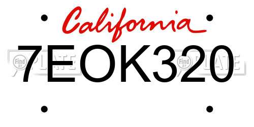 7EOK320 California License Plate