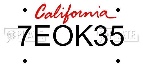 7EOK35 California License Plate