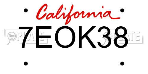 7EOK38 California License Plate