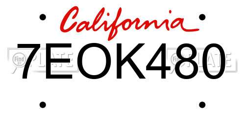 7EOK480 California License Plate