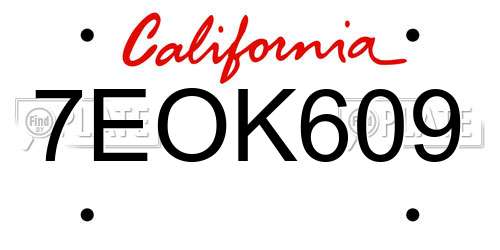 7EOK609 California License Plate