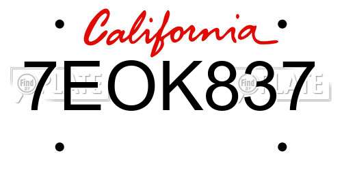 7EOK837 California License Plate