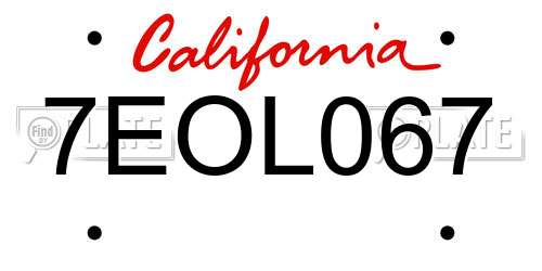 7EOL067 California License Plate