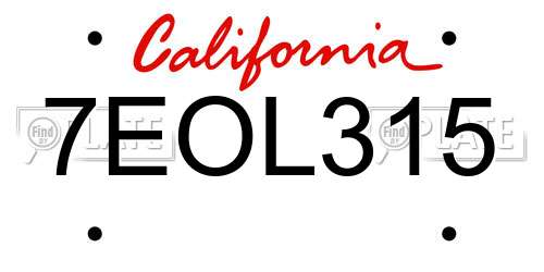 7EOL315 California License Plate
