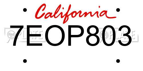 7EOP803 California License Plate