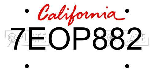 7EOP882 California License Plate