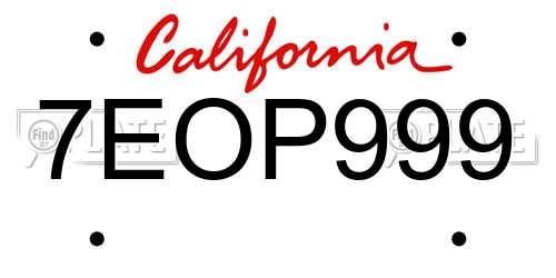7EOP999 California License Plate