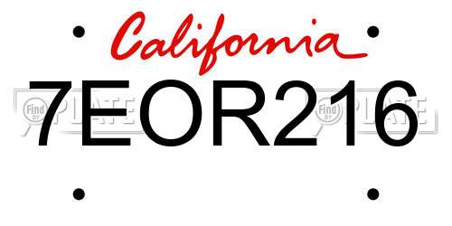 7EOR216 California License Plate