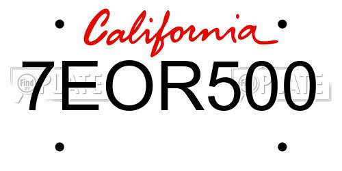 7EOR500 California License Plate
