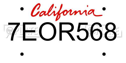 7EOR568 California License Plate