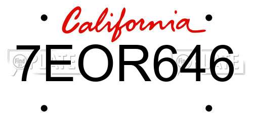 7EOR646 California License Plate