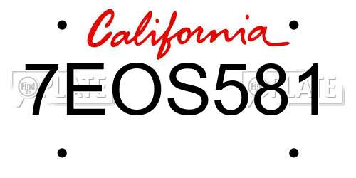 7EOS581 California License Plate